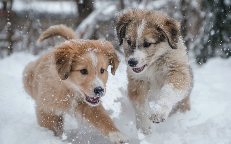 Playing in snow is a new learning opportunity for puppies